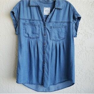 Style & Company Chambray Button Down Top Size Small